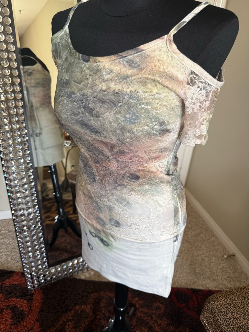 Windsor Pastel Floral Lace Cold-Shoulder Camisole in Soft Multi